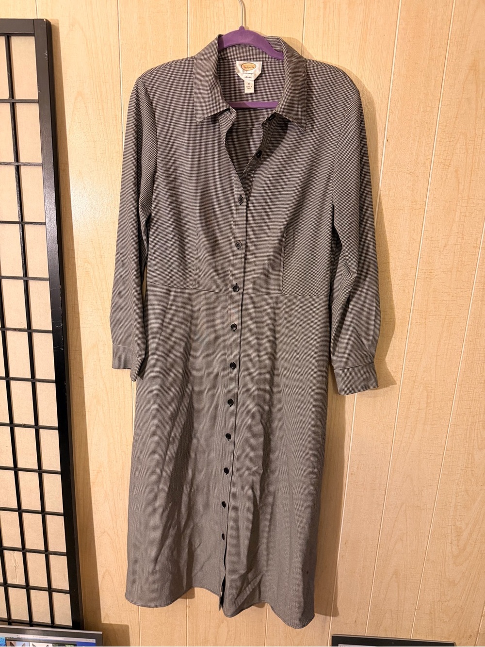 Talbots Olive-Gray Long Sleeve Button-Front Shirt Dress - Picture 2 of 10